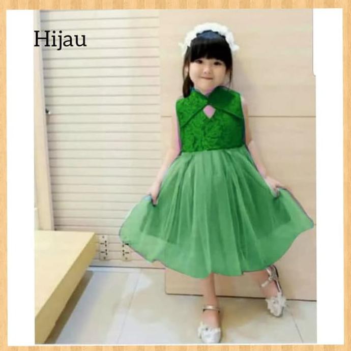 Dress Anak Perempuan - dress anak perempuan 2-4thn baju pesta natal party imlek gaun hijau