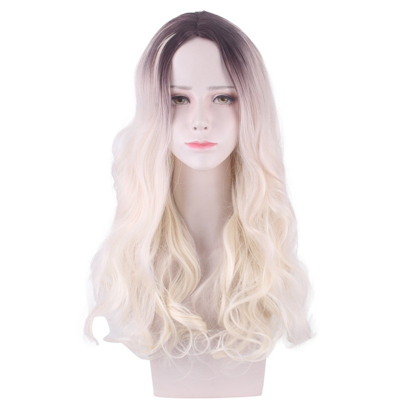 WDA-04 wig daily lolita rambut palsu panjang belah tengah gradasi blonde