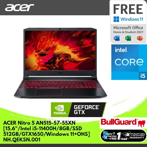 ACER NITRO 5 AN515-57-55XN [15.6"/INTEL i5-11400H/8GB/SSD 512GB/GTX1650/WINDOWS 11+OHS] NH.QEKSN.001