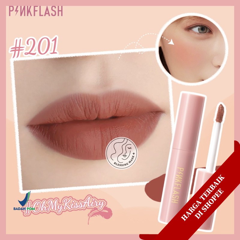 [BPOM] PINKFLASH Matte Liquid Lipstick Lasting Waterproof Lip Tint Shimmer Lip Gloss Velvet Matte-#201 Lip Tint