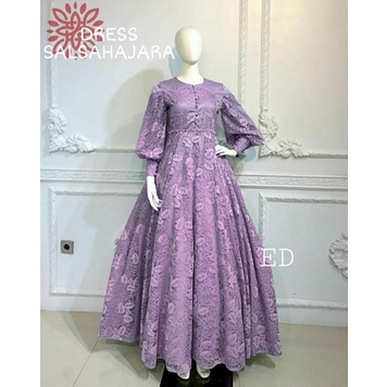 Gamis Brukat Pesta Kodangan Mewah Trandy Kekinian Dress Salsarahaja Brokat Lengan Balon