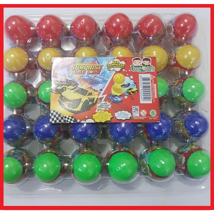 Boncha Surprice Egg Car Permen Mainan Aneka Rasa Buah Hey-Kiddo 1 Tray 30 pcs