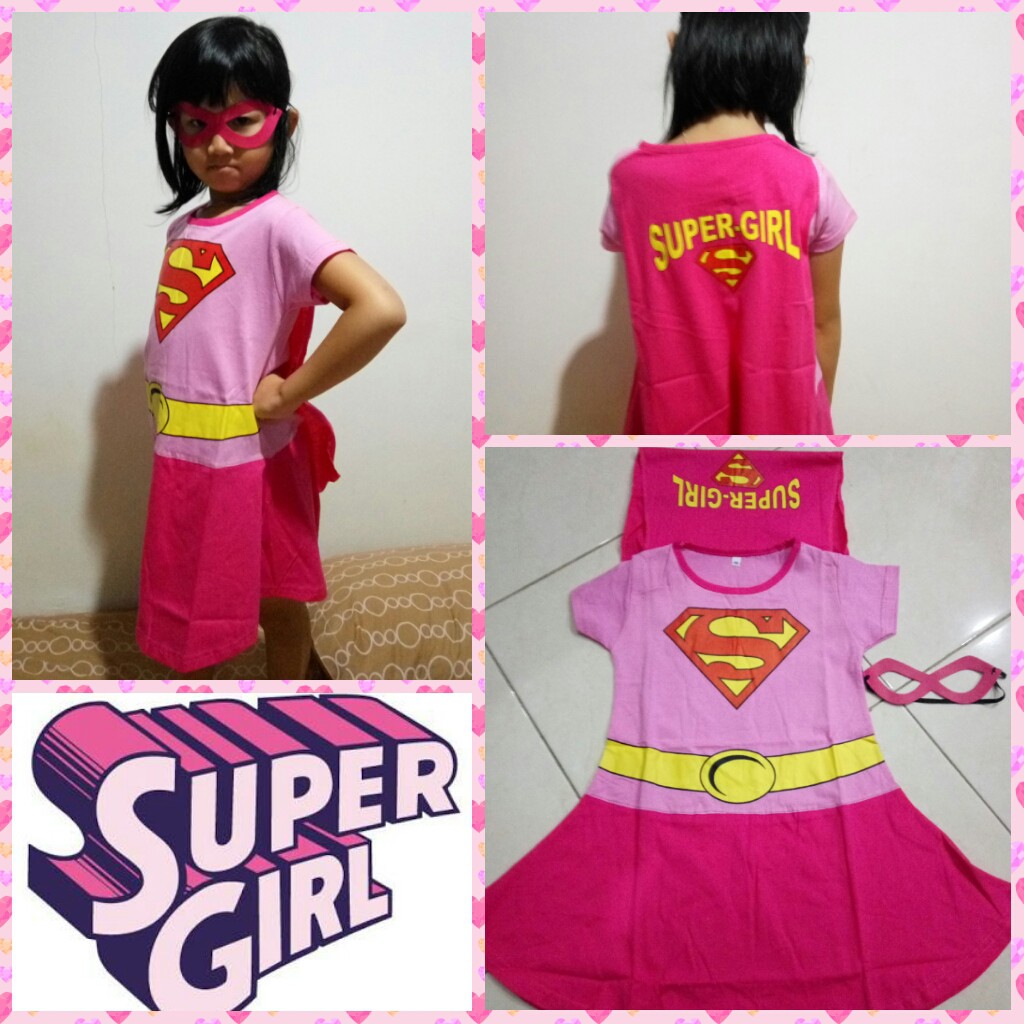 Kostum Anak Perempuan Pink Merah Dress Karakter Superhero Cosplay Karnaval