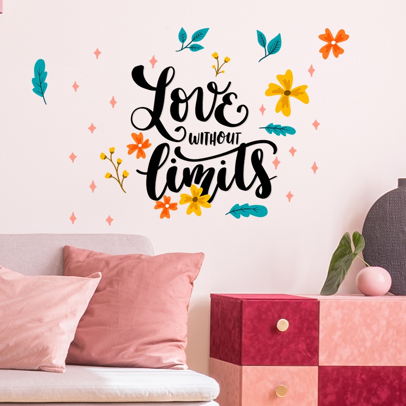 Stiker Dinding Desain Love No Limits Valentine 's Day Inspirasional Saying Untuk Dekorasi Kamar Tidur