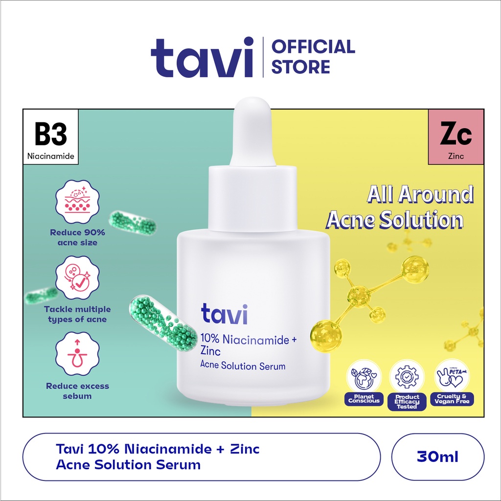 TAVI 10% Niacinamide + Zinc Acne Solution Serum 30 ml - Solusi kulit berjerawat