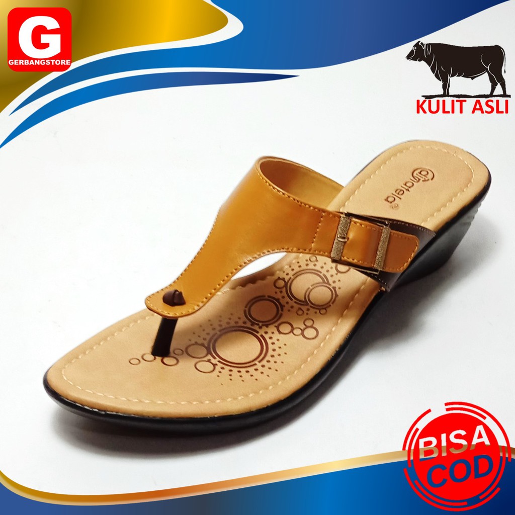 Sandal wanita kulit asli sapi hak 5 cm wedges [A 04]