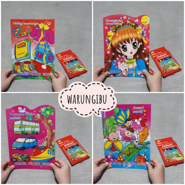 Paket Buku Mewarnai Karakter Set Pensil Warna