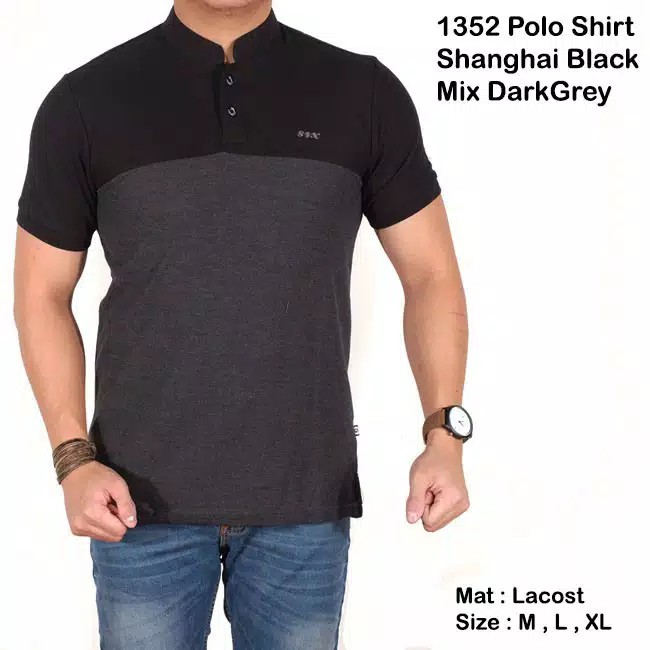 polo shirt polos hitam kombinasi abu  slimfit baju kaos  