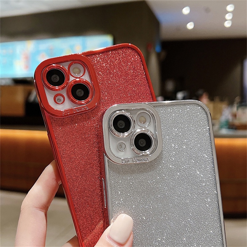 Soft Case TPU Transparan Electroplating Glitter Cover iPhone 13 12 11 Pro Max Xs Max X Xr Xs 7 8 Plus