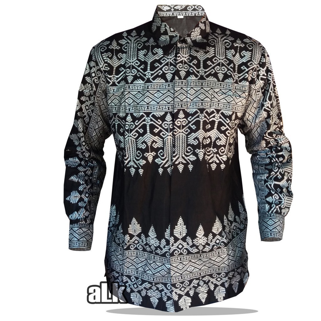BK08 BATIK KEMEJA PRIA MOTIF ANJANI SILVER ALKHALIS     PREMIUM