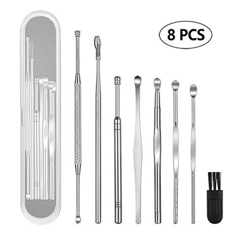 8PCS Set Alat Pembersih Korek Kuping Telinga Stainless Steel Paket Pembersih Kotoran Portable new