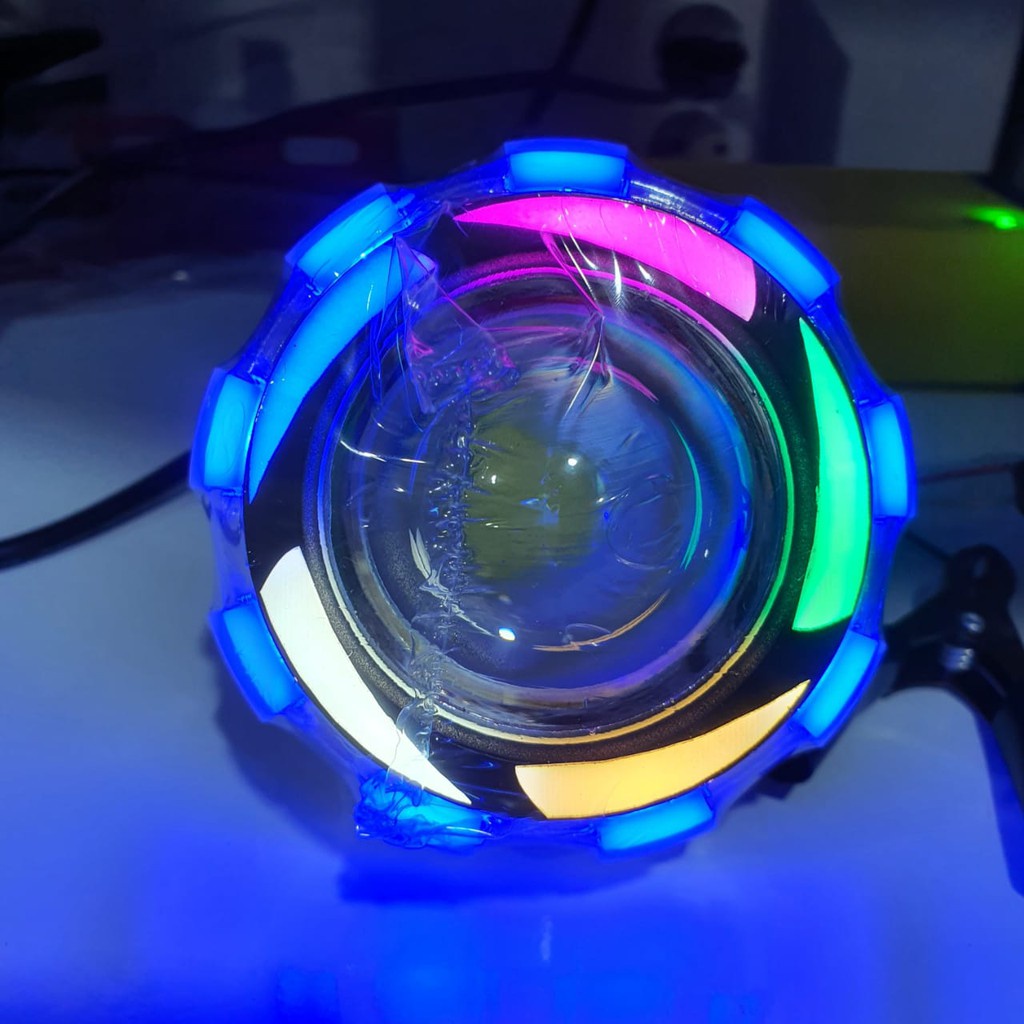 Lampu Projie Proji Depan 3.5 Inch Model Ubur Ubur Rainbow Warna Pelangi Semua Motor Universal