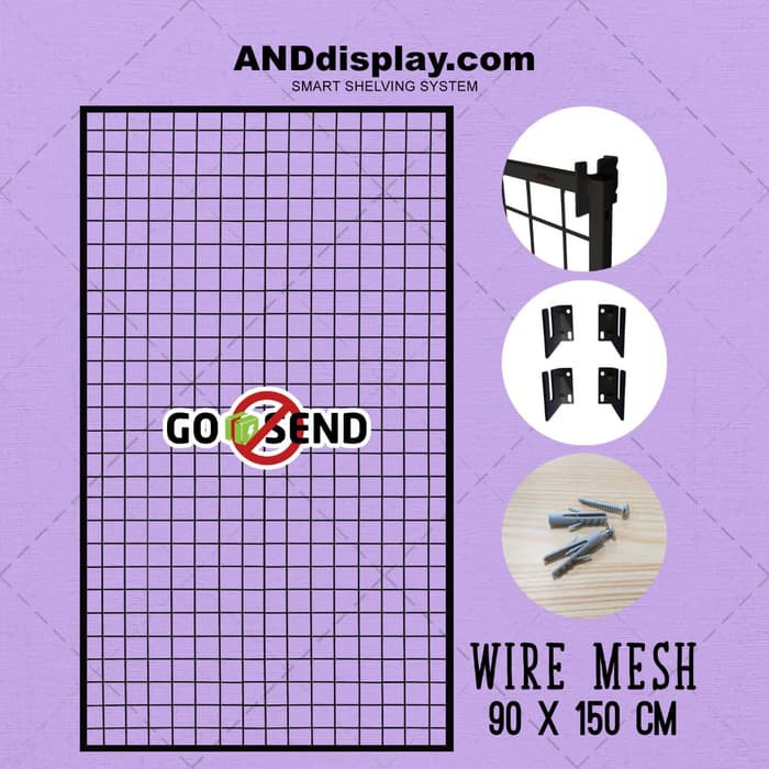 WIREMESH 90x150CM + H5 WALL HITAM KAWAT RAM DINDING WIRE GRID