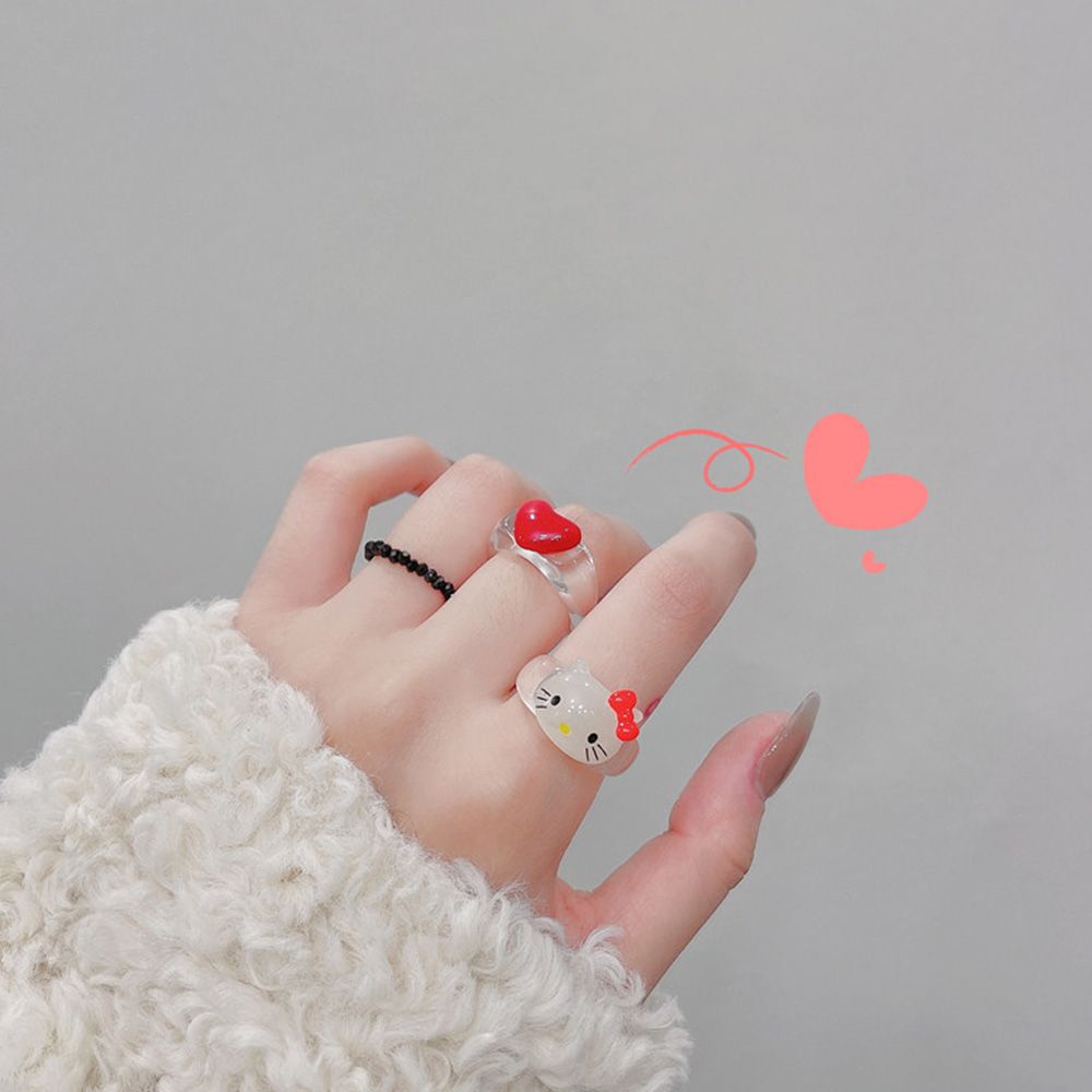 Cincin Bentuk Kucing Bahan Resin Gaya Korea Vintage Untuk Wanita