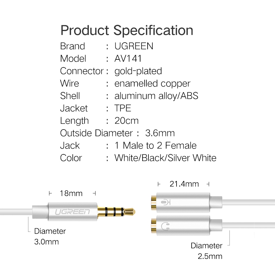 【Stok Produk di Indonesia】Ugreen Kabel Adapter Splitter Jack Audio 3.5mm Male Ke Female Untuk PS4 / Xbox