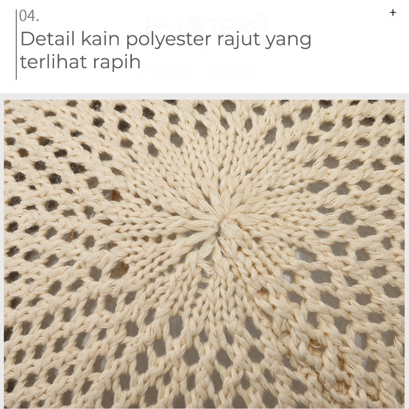 Topi Pantai Wanita Bucket Hat Korea Setengah Rajut Pita Belakang Anti UV ZX