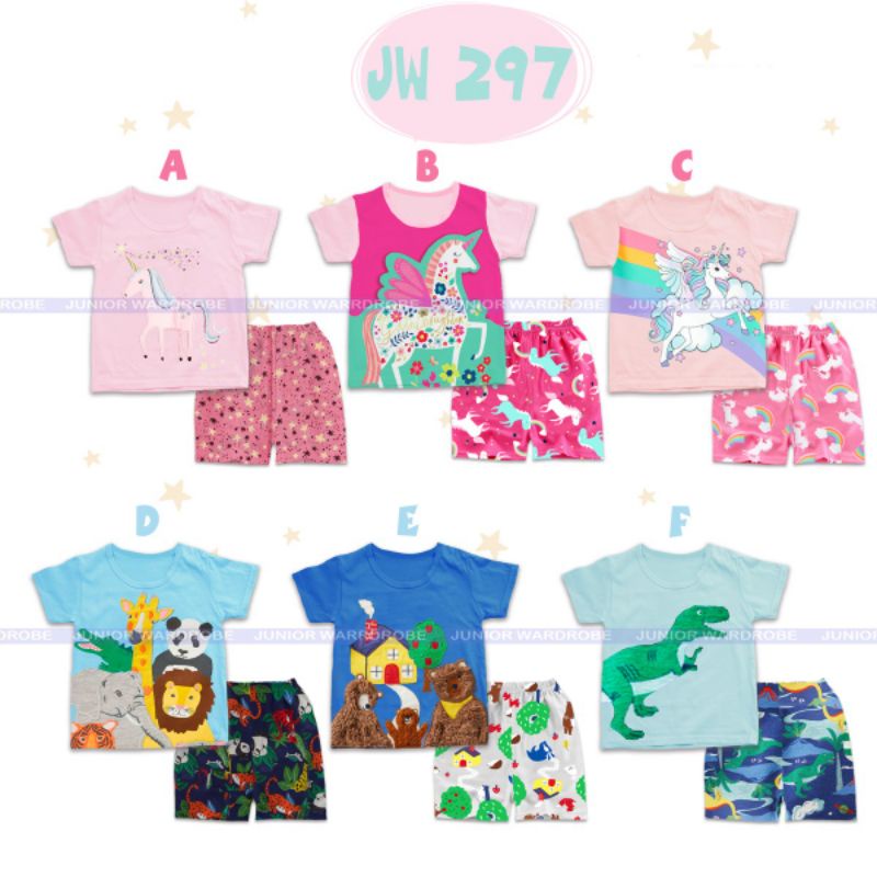 Baju Anak Setelan Kaos Celana Pendek JW297 Teen ABG Unicorn Dino Animal Lucu 8 9 10 11 12 13 Tahun SD SMP