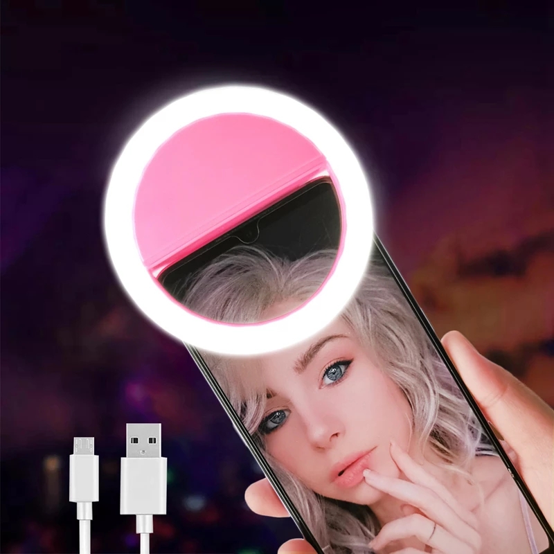 Lampu Selfie Ring Led Rechargeable Dengan Klip Penjepit Untuk Smartphone / Komputer