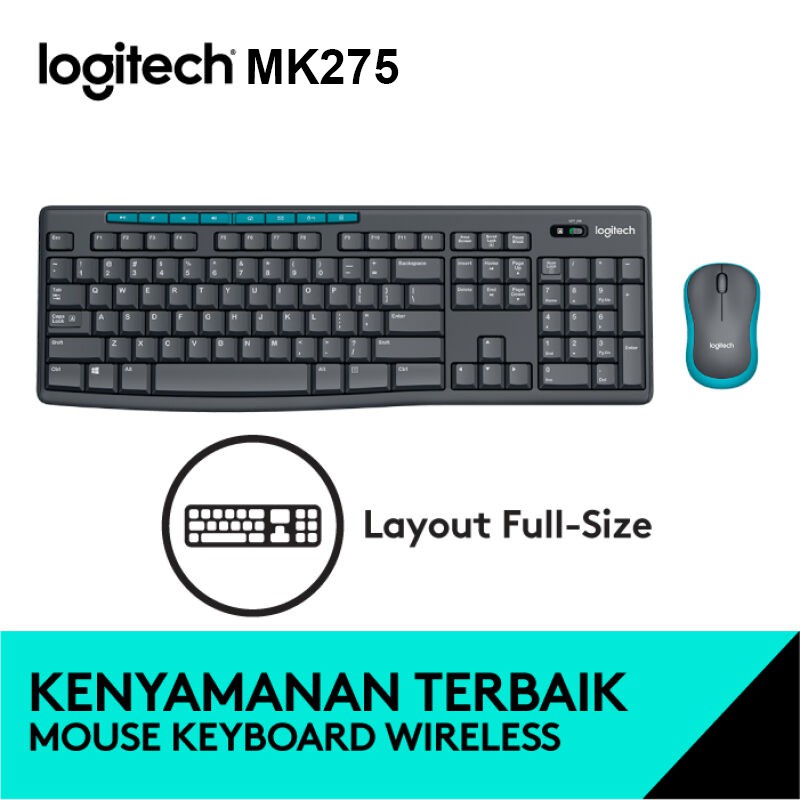 Keyboard Mouse Wireless LOGITECH MK275 Full-Size Wireless Combo - Black - ORIGINAL RESMI