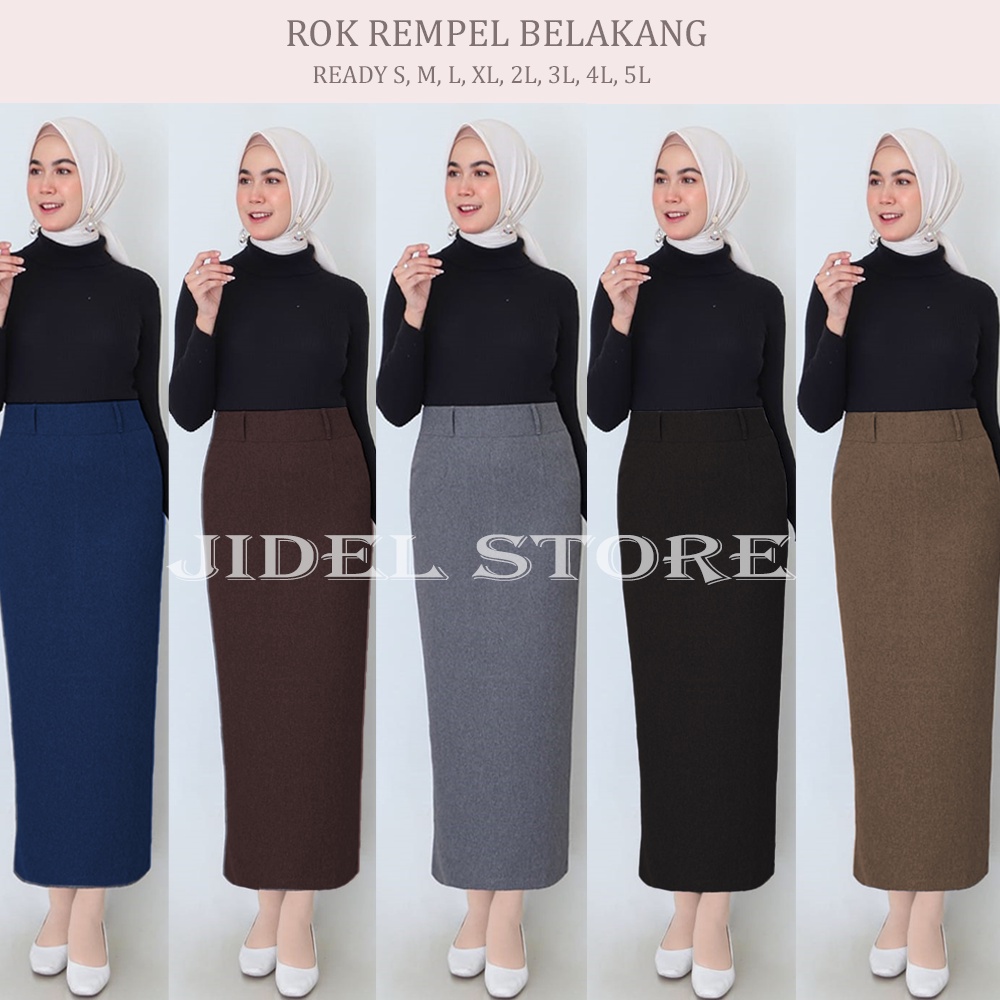 Rok Span Panjang REMPEL BELAKANG Ukuran S - 4L JUMBO Bahan Gabardine Hitam Abu Mocca Coklat Tua Maxi