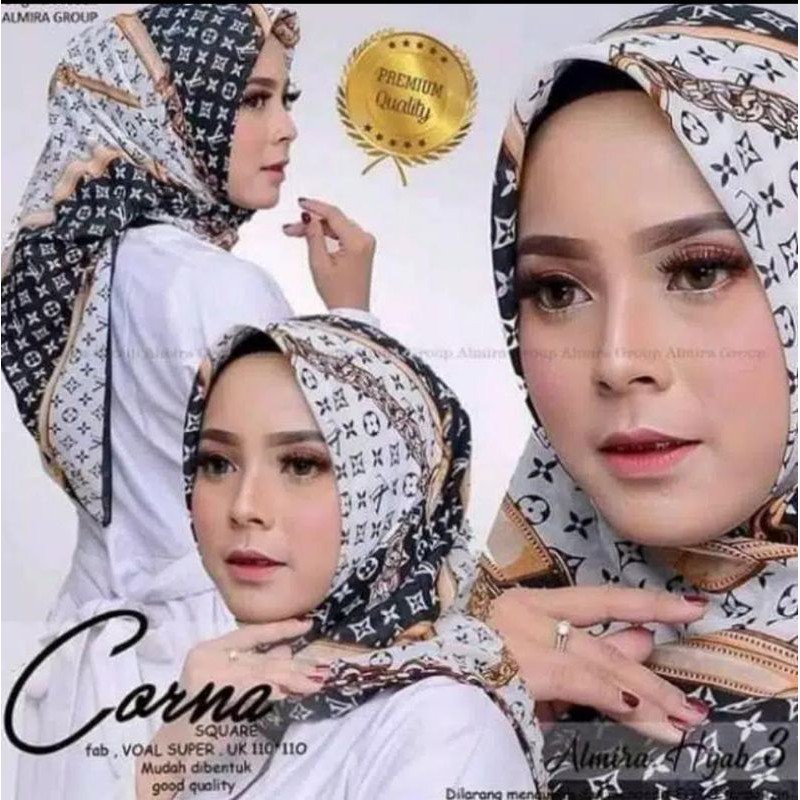 Terbaru !! Hijab Voal Motif L.VHitam Putih Kerudung Segiempat Motif Jilbab Voal Segiempat