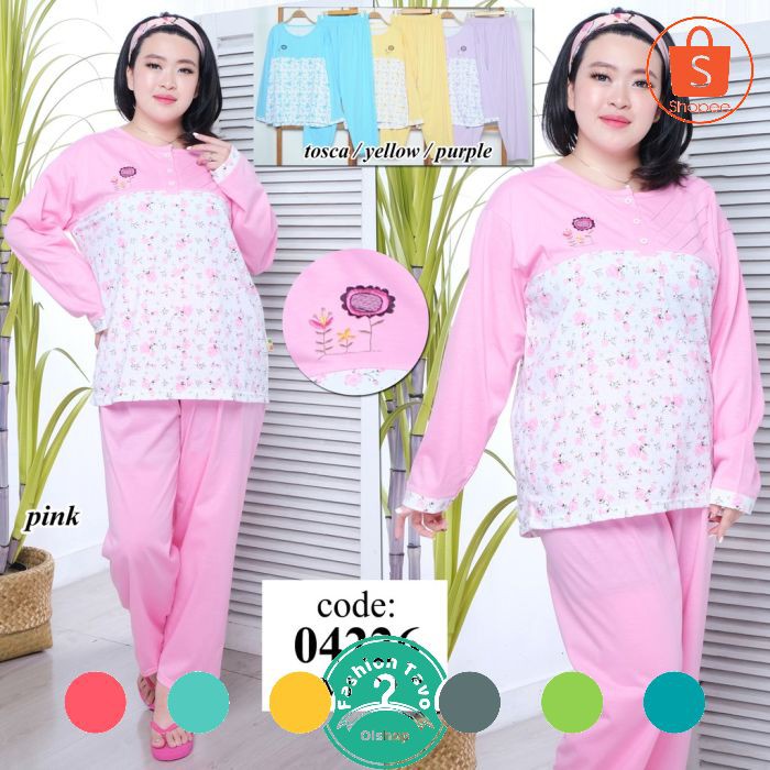 Baju Tidur Piyama Jumbo Harga Grosir Murah Wanita Dewasa Bahan Kaos Katun Setelan Big Size  BV048