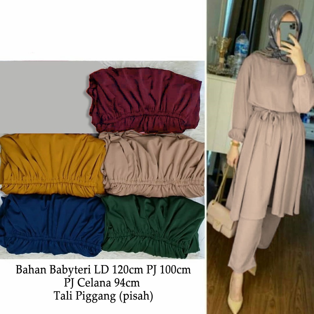 QUINNYSHOP-COD-VV-SETELAN BAJU TUNIK DAN CELANA WANITA JUMBO-STELAN HIJAB KEKINIAN-SET MUSLIMAH