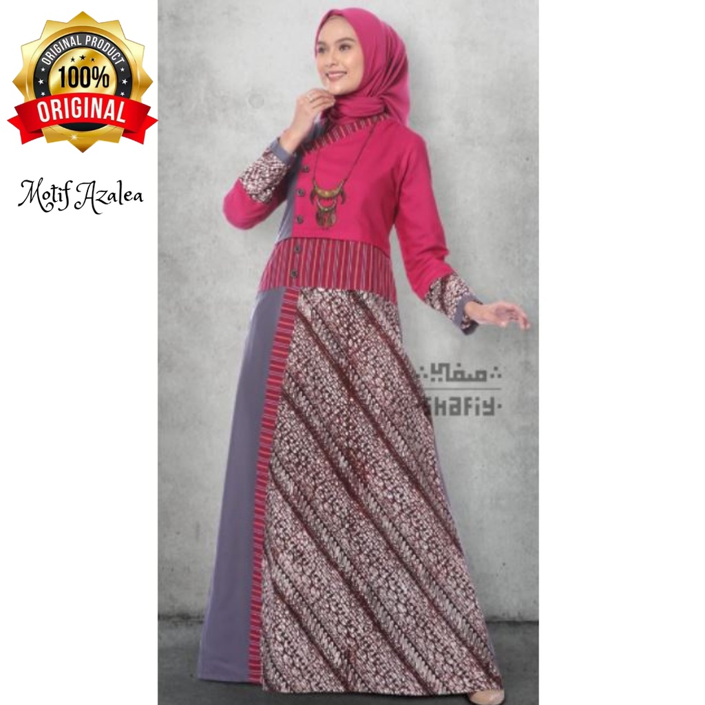 Azalea Gamis Batik Shafiy Original Modern Etnik Jumbo Kombinasi Polos Tenun Terbaru Dress Wanita Muslimah Dewasa Kekinian Cantik Kondangan Muslim  Syari Dress Batik Wanita Terbaru Kekinian