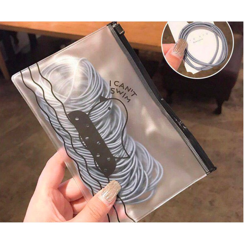 Ikat Rambut Korea I Can Swim isi 100 pcs Warna Warni DAPET POUCH-LIGHT BLUE PETAL