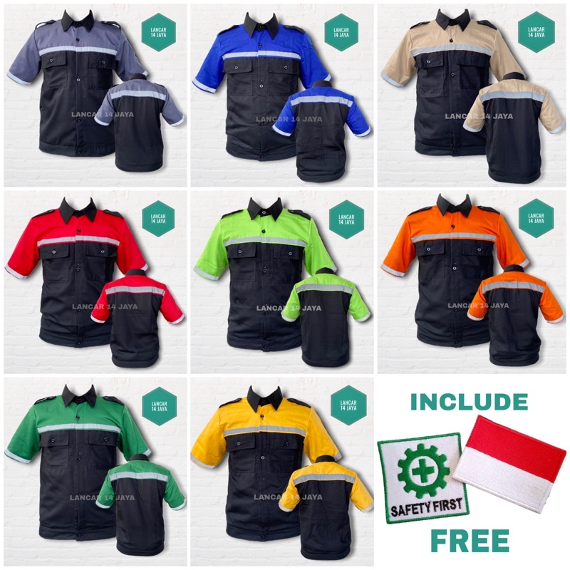 Wearpack Atasan Kombinasi / Kemeja Kombinasi / Kemeja Safety Lengan Pendek Kombinasi / Wearpack / Katelpak Safety Skotlet / Atasan Kemeja Kerja / Atasan Katelpak Pendek