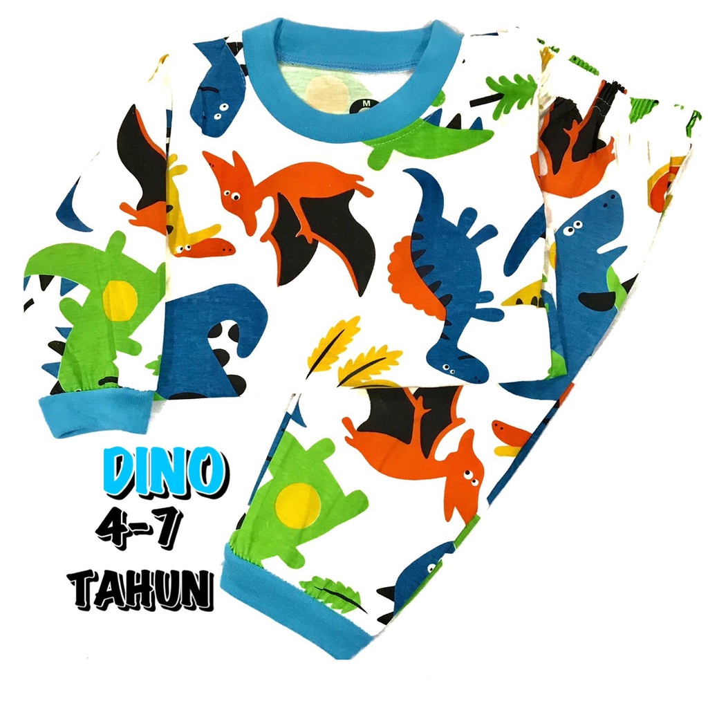 (1 KG MUAT 6 STEL) BAJU TIDUR ANAK KIDS LAKI-LAKI/COWOK SETELAN/STELAN BAHAN KAOS KATUN 4-7 TAHUN DINO/DINOSAURUS