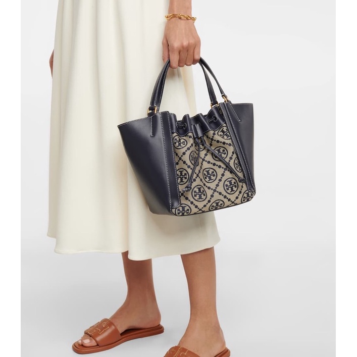 Tory Burch T Monogram Jacquard And Leather Tote