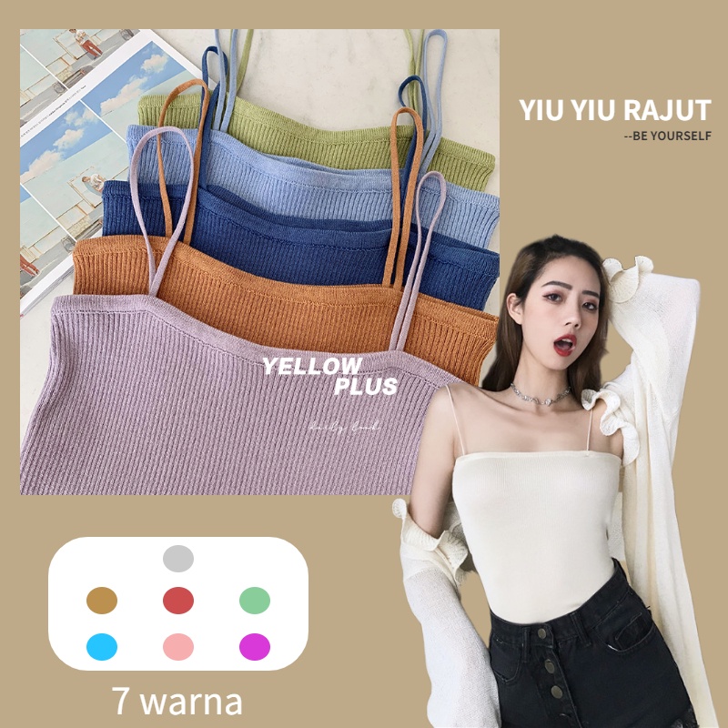 YIU YIU Rajut - Rompi Rajut Polos Wanita Premium Crop Top Korea Tanktop