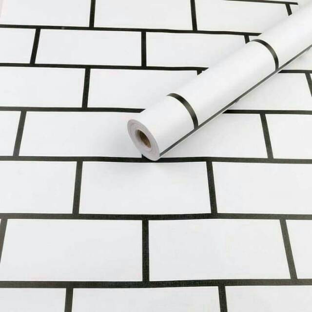 Wallpaper Dinding Ruang Tamu Motif Bata Putih Lis Hitam