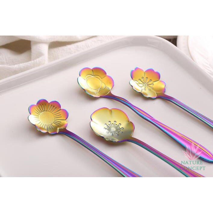 Stainless Unique Flower Spoon Sendok Unik Bunga (Rainbow)