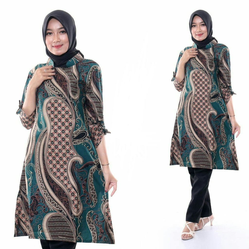 Tunik Batik Wanita Resleting Belakang Bahan Katun Adem Di Pakai Serap Keringat