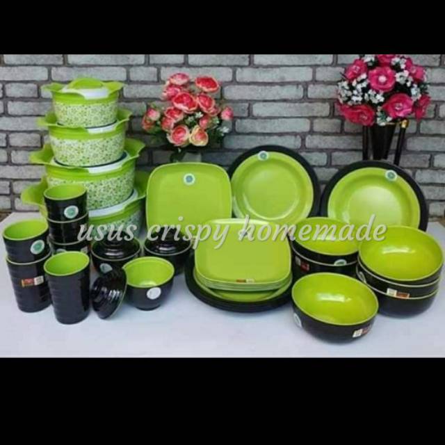 Set melamin golden dragon + warmer food hijau