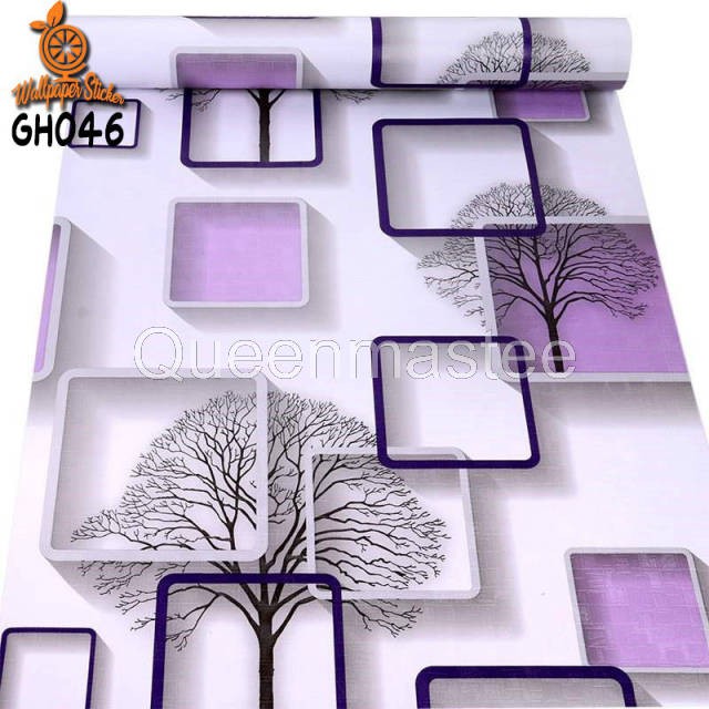 Queenmastee-COD Termurah-3D Tree&Square Purple Wallpaper 45cmx5m Kotak 3D Ungu/Wallpaper Stiker-1