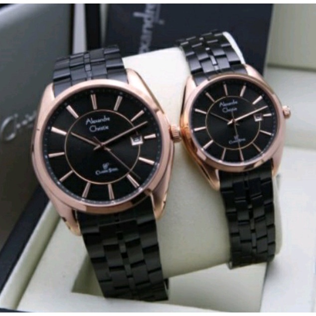 Alexandre Christie Ac 8578 Rosegold Black, Jam Tangan Couple (Bisa Beli Satuan)  Original