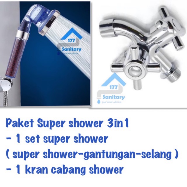 Paket  Super Shower Mandi Hemat Air 3in1 S17A11- HandShower Tekanan Turbo Semprotan Hand Shower high pressure water saving biru