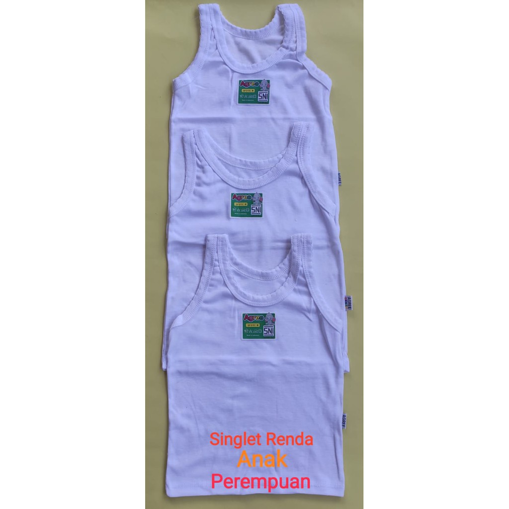 Agree Kids - 3 Pcs Singlet Anak Perempuan, Kaos Dalam Anak Perempuan Putih ( Renda ) // 4 Size