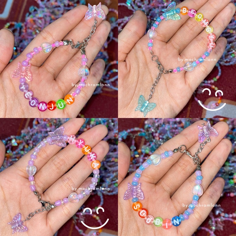 [REQUEST NAMA] GELANG MANIK BEADS RING KOREA MODEL KUPU TRANSPARAN / GELANG KUPU AESTHETIC / GELANG MANIK MANIK KOREA