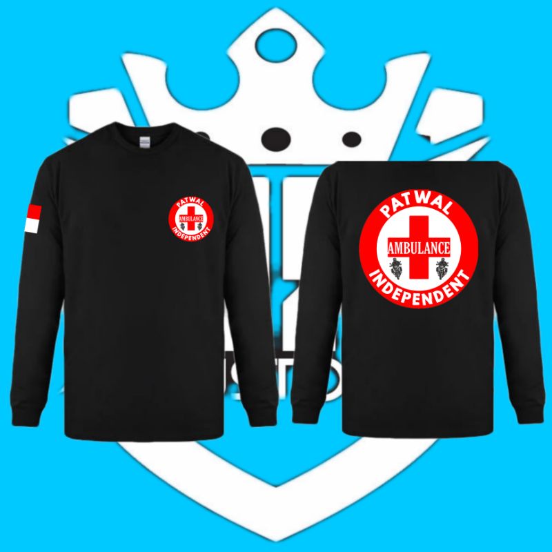 Baju Kaos Tangan Panjang Tulisan Logo RELAWAN AMBULANCE/Baju PATWAL INDEPENDENT RELAWAN AMBULACE