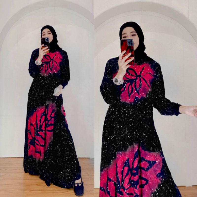 Gamis Twill Ori Model Syari Terbaru Home Dress Maxi Wanita Muslimah Busui Wudhu Friendly Batik Pekalongan