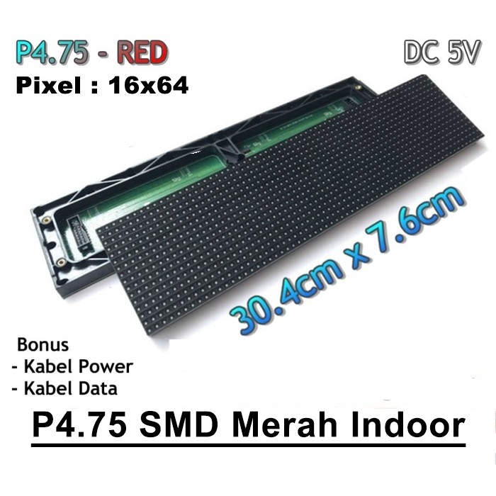 P4.75 (F3.75) LED SMD Display Module Merah ( Red ) 16 x 64