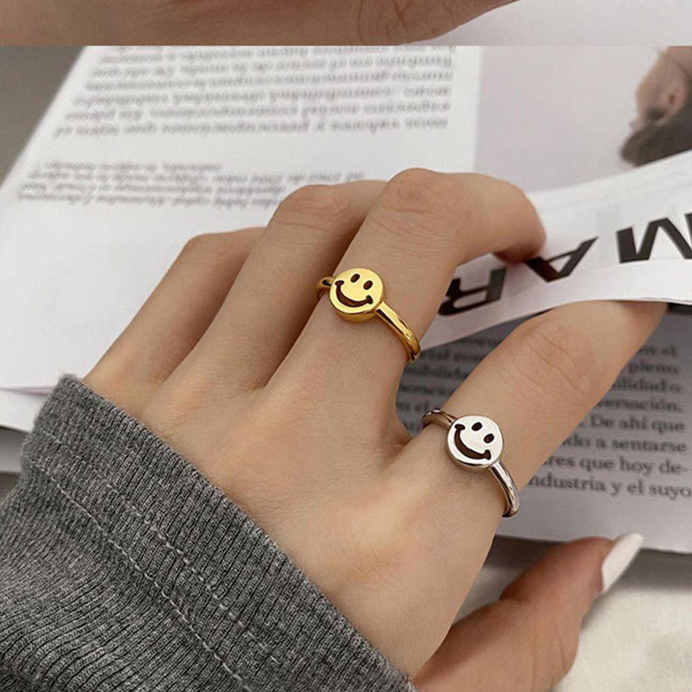 Cincin Jari Buckle Geometris Smiley Face Dapat Disesuaikan Warna-Warni Gaya Vintage Korea Untuk Pasangan