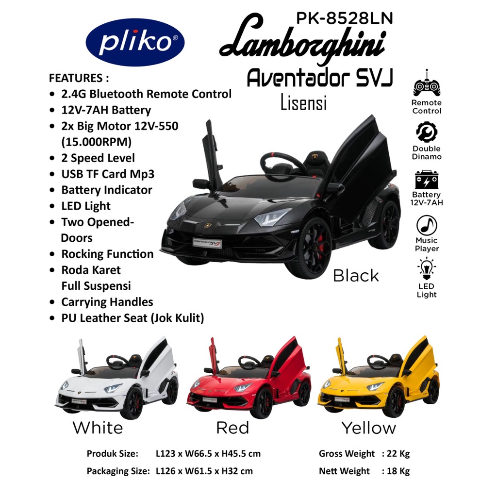 Pliko Mobil Aki Mainan anak PK 8258 LN Lamborghini Aventador SVJ