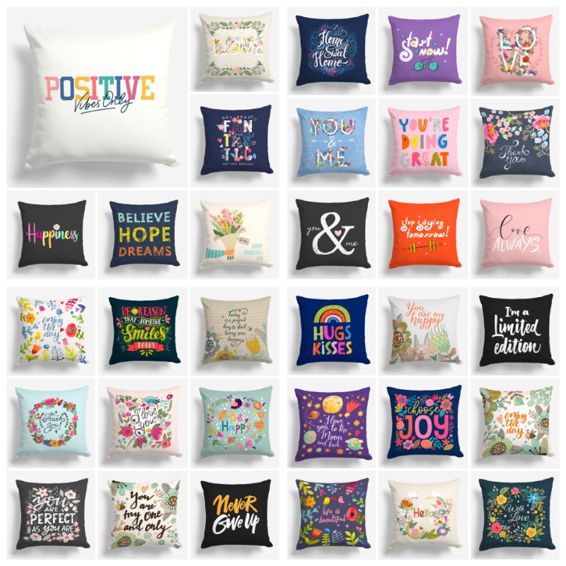 SARUNG BANTAL SOFA PRINT MOTIF QUOTE QUOTES WORDS KATA MOTIVASI 40X40 CM