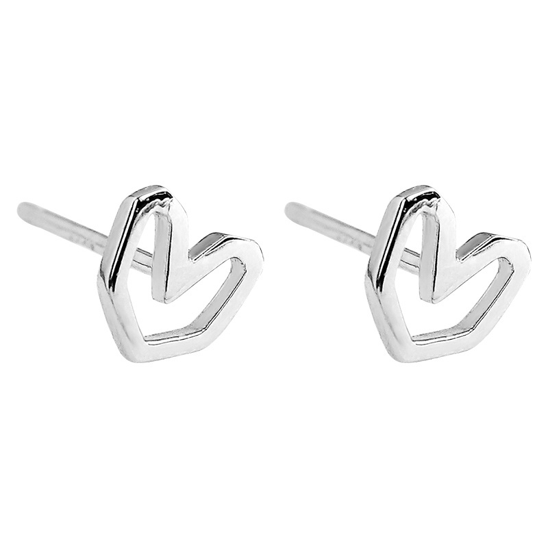 Roselife S925 Silver Small Hollow Heart Stud Earrings for Girls Women Fashion Jewelry 1 Pair