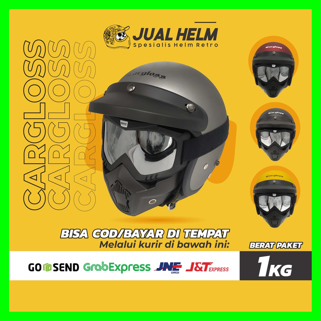 Helm Cargloss Original SNI + Goggle Mask | Helm Carglos Retro